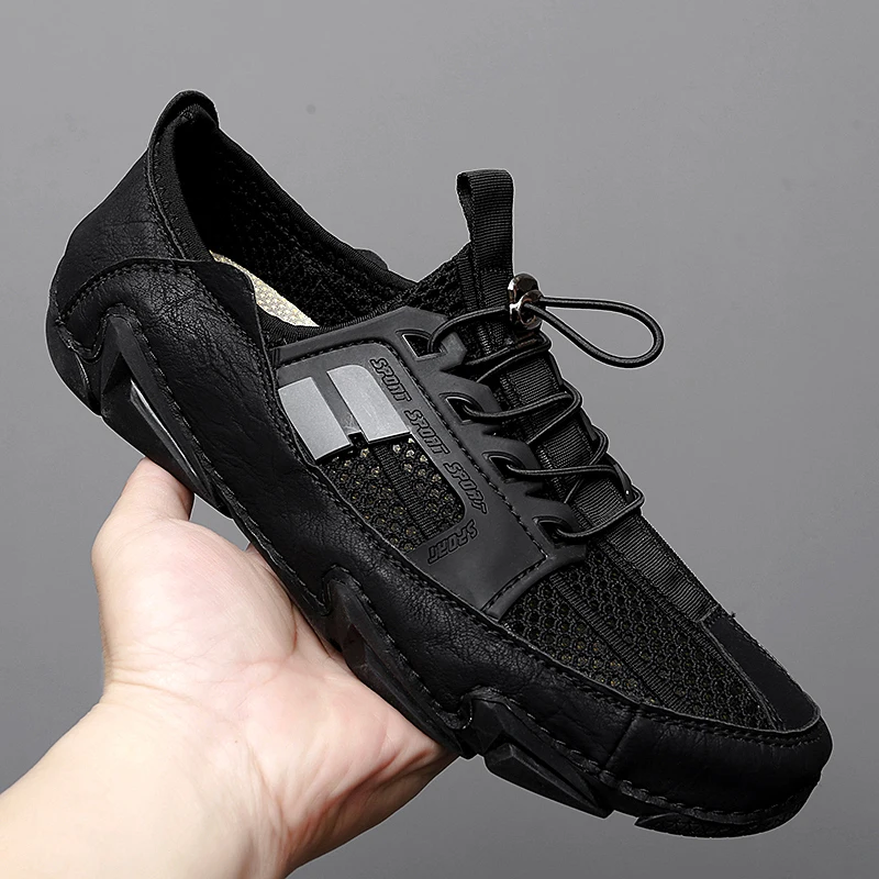 

Men Sandals Cow Suede Soft Bottom Handmade Slip on Loafers Men's Mesh Shoes Outdoor Casual Leather Sneakers for Men Beach Breath