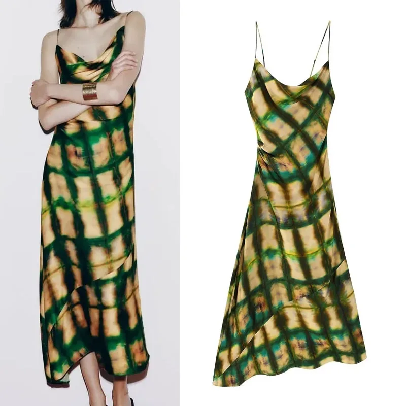 

Платье-миди летнее асимметричное ТРАПЕЦИЕВИДНОЕ с открытой спиной и принтом