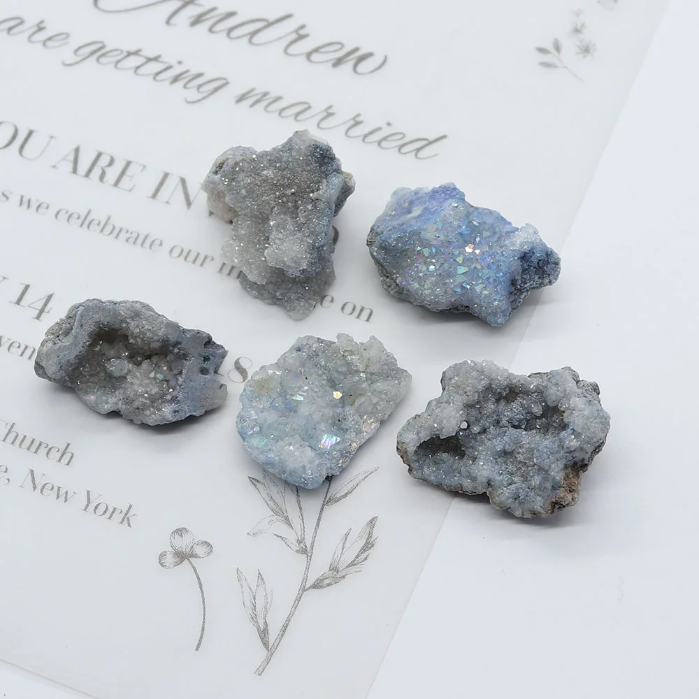 

Natural Stone Beads Grape Agate Blue Rough Mineral Specimen Aura Druzy Irregular Celestite Cluster Crystal Quartz No Holes Beads