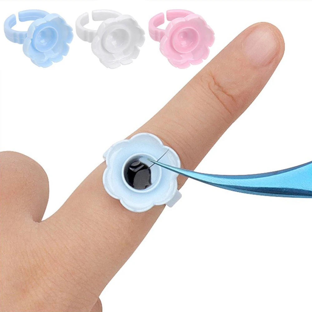 

100Pcs Disposable Eyelashes Glue Fan Cup Rings Finger Holder Container Tattoo Pigment Eyelash Extension Lash Supplies Wholesale