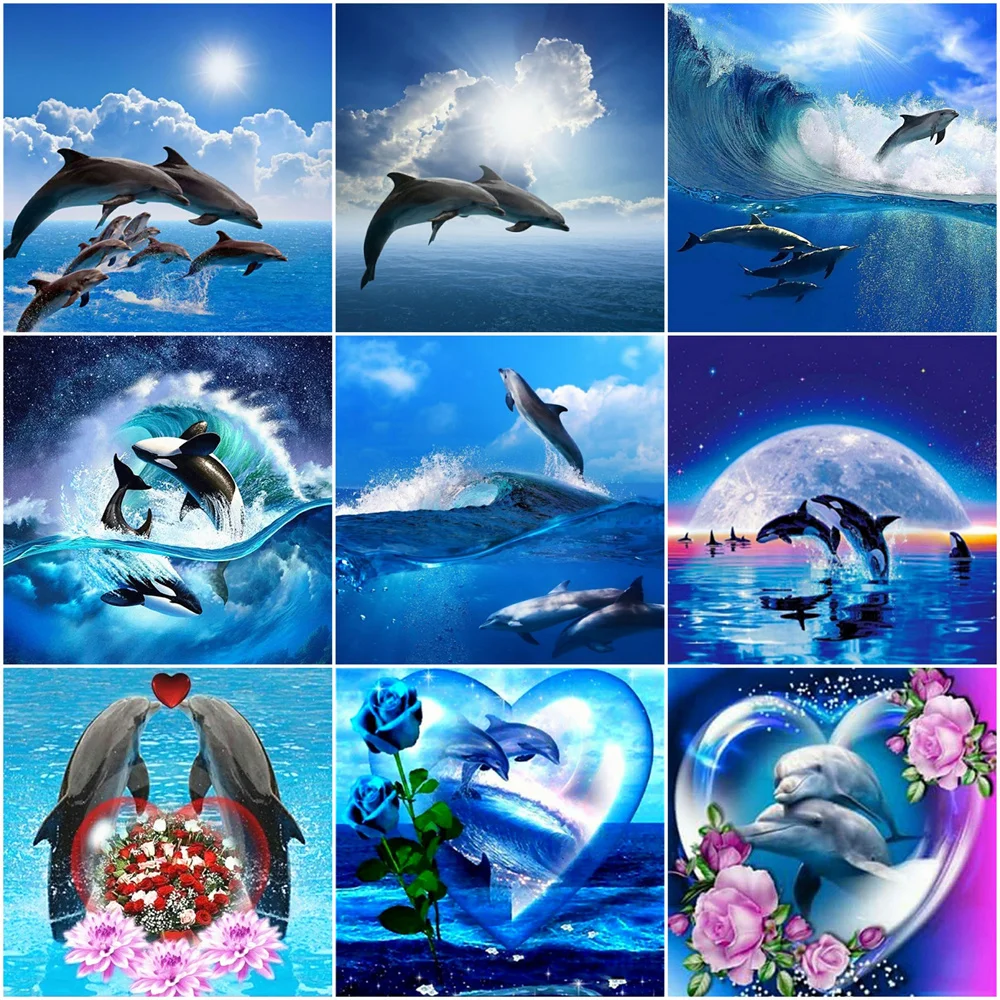 

Алмазная живопись HUACAN, вышивка с дельфином, 5D квадратная/круглая мозаика с животными, креативное украшение для дома, хобби