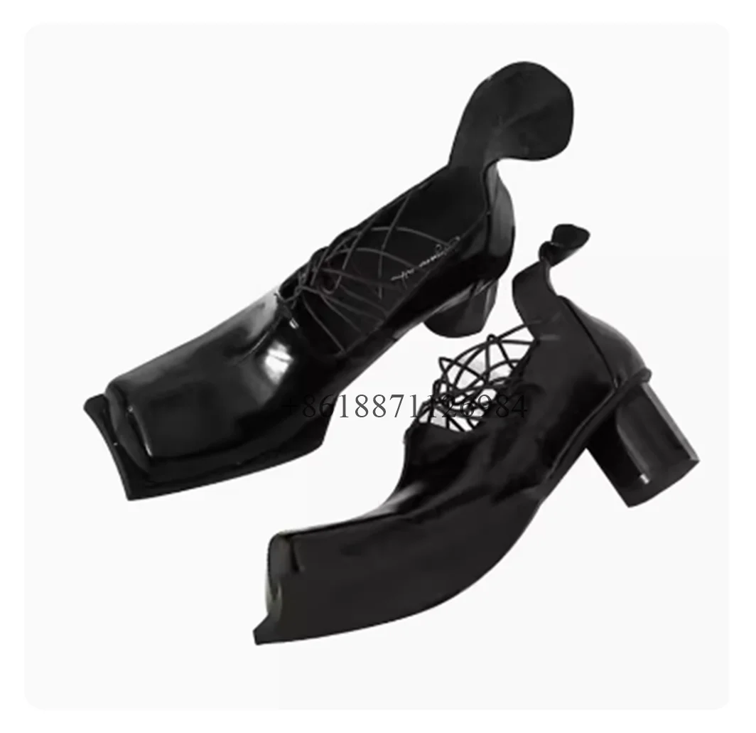 Женские туфли-лодочки из лакированной кожи с квадратным носком на высоком