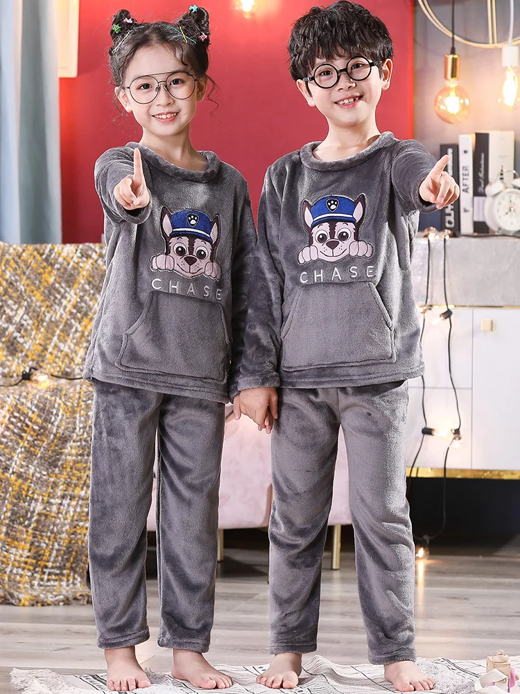 Children's Flannel Pajamas Boys' Autumn and Winter Pullover Thin Coral Fleece Homewear Set