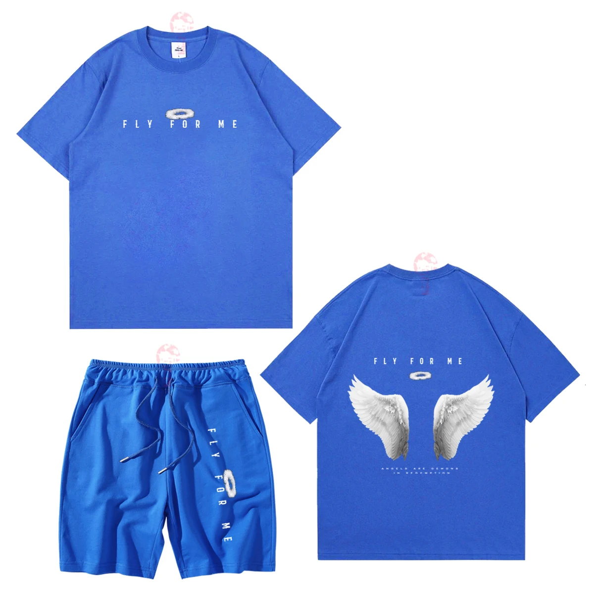 Angel Wings Personalized Print 2023 Summer Sell Like Hot Cakes Men's Sports Cotton Tshirt Suit New Street Fashion Two-Piece Suit