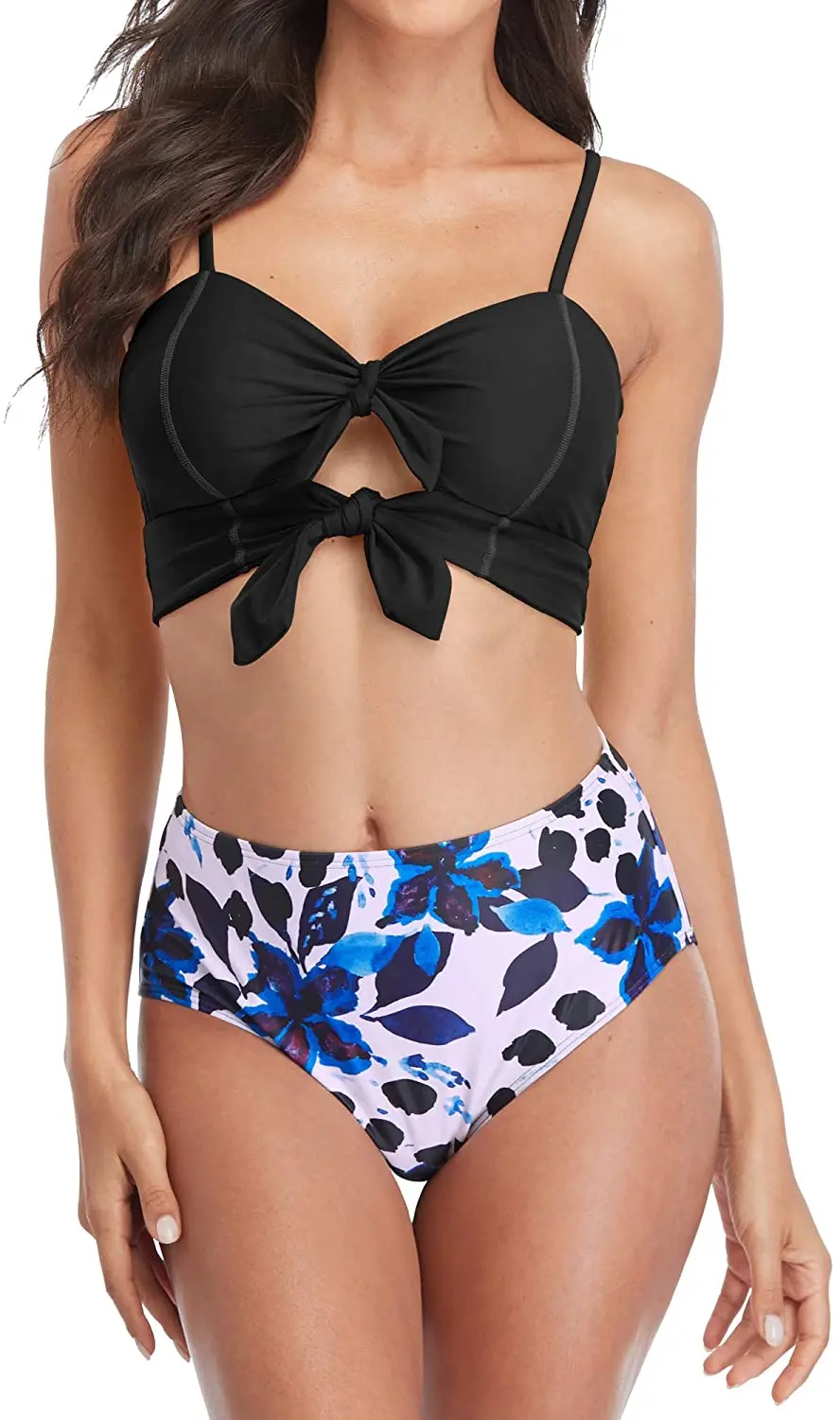 

Charmo Womens Bikini Set Tie Knot Floral Swimsuits Ladies Two Pieces High Waisted Bikini Sexy Swimwear