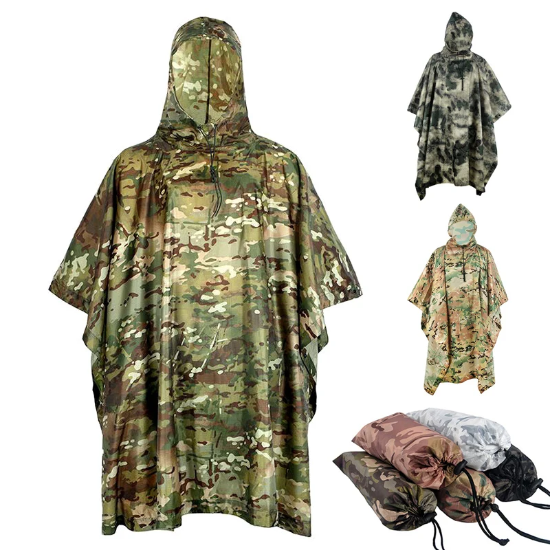 

Camouflage Tactical Raincoat for Man Portable Folding Adult Army Waterproof Covered Military Poncho Women Motorcycle Rain Coat