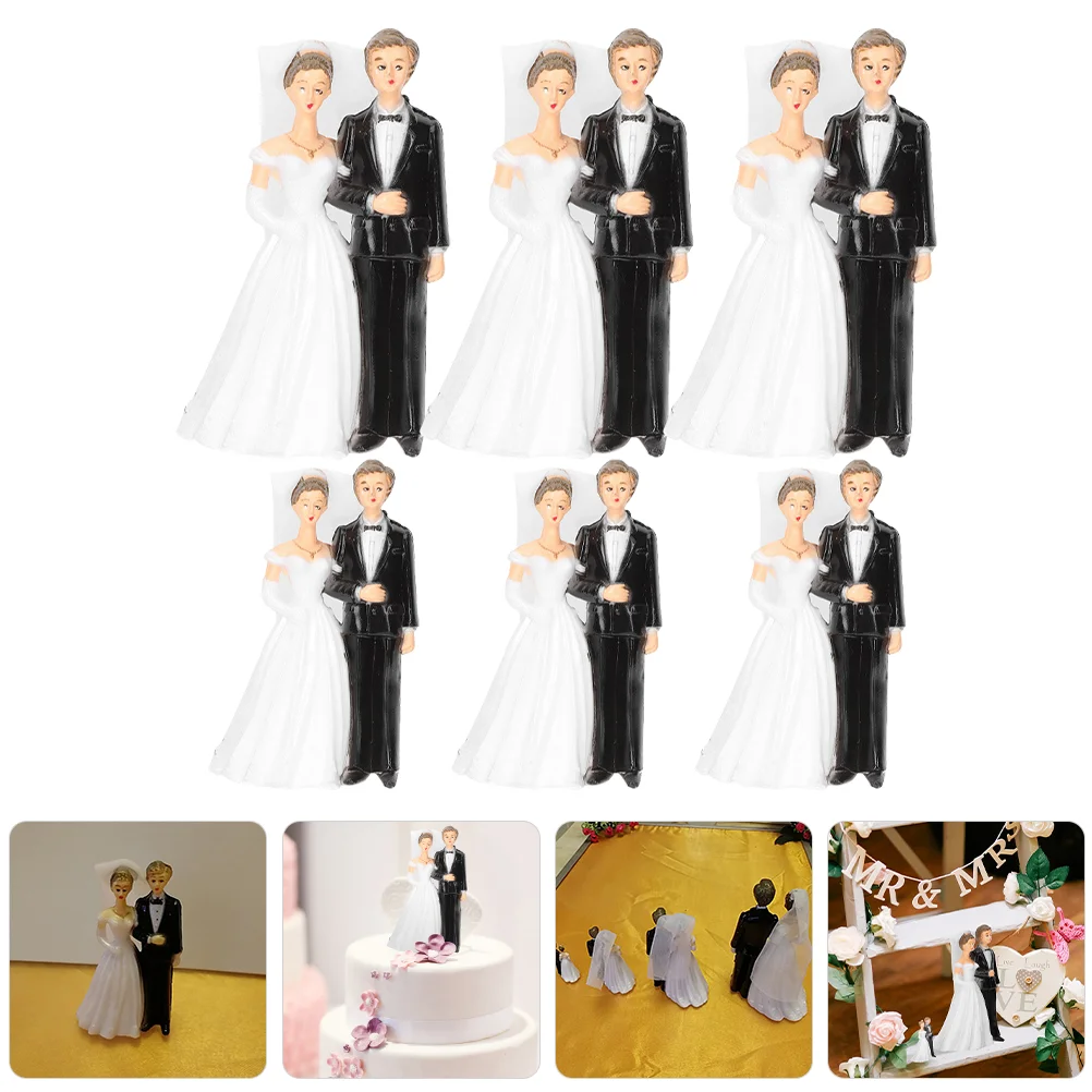 

6 Pcs Bride Groom Figurines Cake Decor Couple Mini Cakes Romantic Wedding Dolls Gift Crafts Valentine Adorn