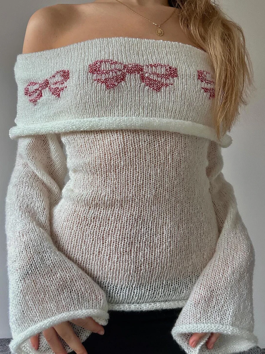 Женские свитера с открытыми плечами складные повседневные вязаные топы вырезом