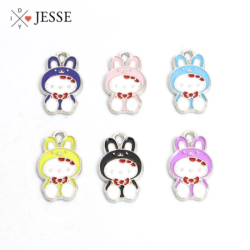 

15pcs Cartoon Rabbit Enamel Charms Cute Rabbit Headgear Cat Animals Pendant For Jewelry Making DIY Necklace Earrings Accessories