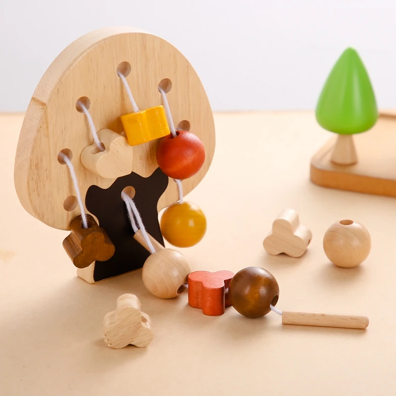 

Kids Decorate Wooden Tree Toy Wooden Threading Beads toys Montessori Puzzle Education Learning Nimble Fingers for Children