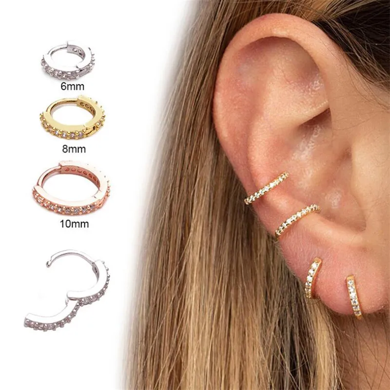 Crystal Earrings for Women Cartilage Ear Tragus Helix Piercing Fashion Gold Color Zircon Hoop Earring Jewey