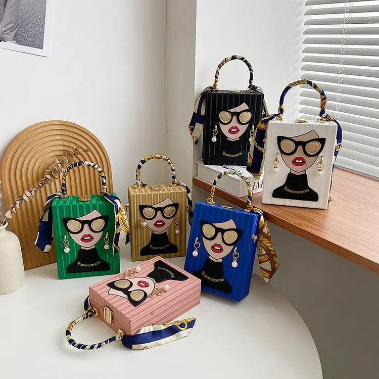 

Woman Purses and Handbags Beauty Women Shoulder Bag Scraf Pearl Decorated Party Bag Funny Clutch Bag Crossbody Bag