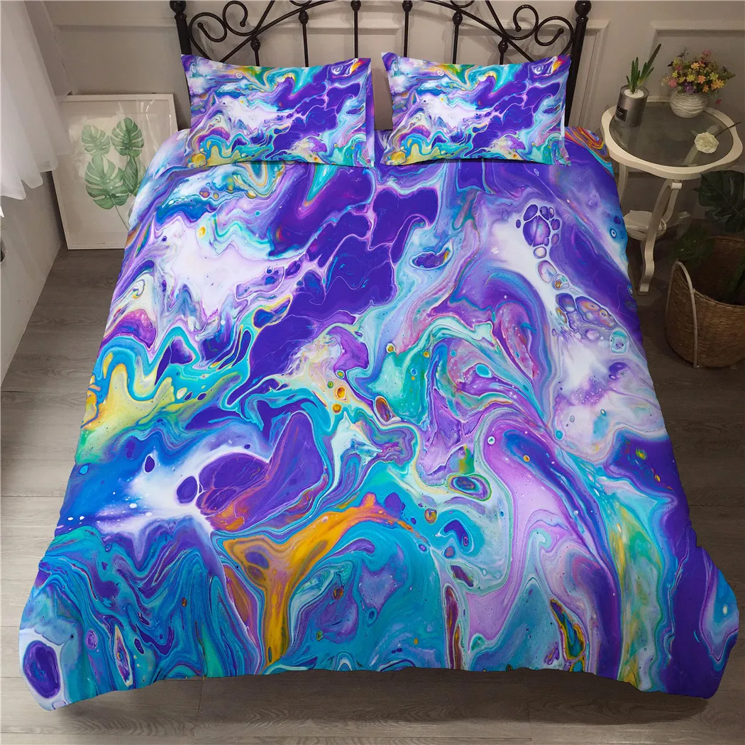 

Marble Duvet Cover Set 3D Bedding Set Colorful Marble Comforter Cover Kids Adults Tie Dye Fluid Magma Abstract Art Quilt Cover