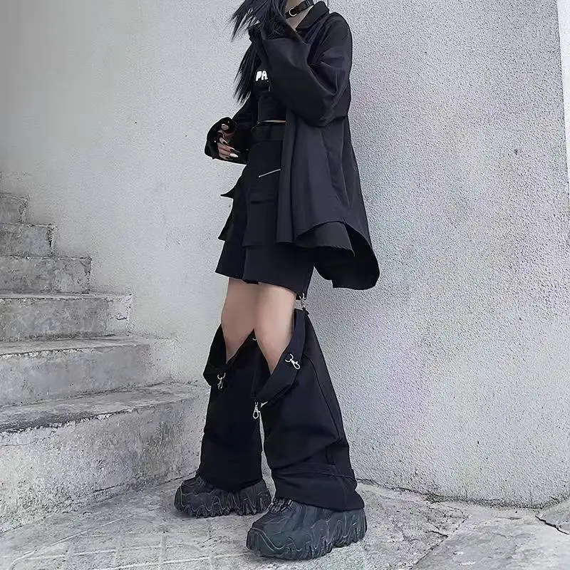 Съемные мешковатые широкие брюки Harajuku женские черные повседневные Прямые