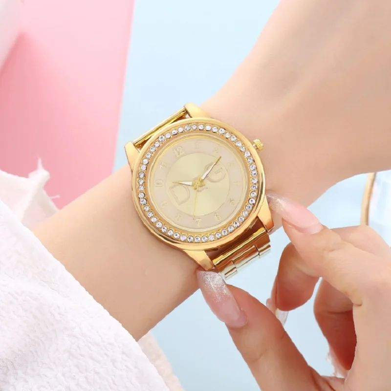 Fashion Luxury DQG Brand Ladies Watch Gold And Silver Stainless Steel Water Resistant Diamond Digital Quartz Watches For Women