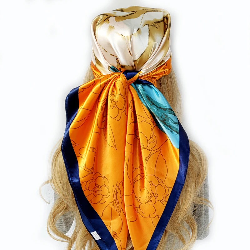

Популярная модель квадратных шалей, женский роскошный Шелковый Хиджаб 90 х90 см, модный дизайнерский Пляжный головной платок, летние новые солнцезащитные шарфы 2023