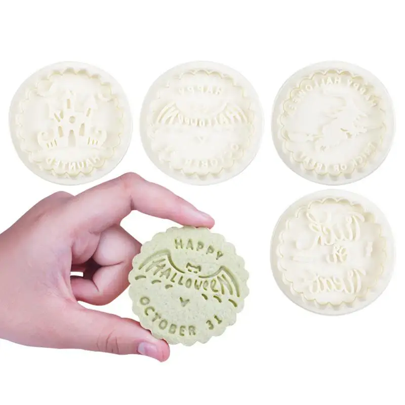 

Moon Cake Mold Set 4Pcs DIY Decoration Cookie Stamp Set Cake Mold Reusable Cookie Biscuit Stamps Halloween Baking Supplies For
