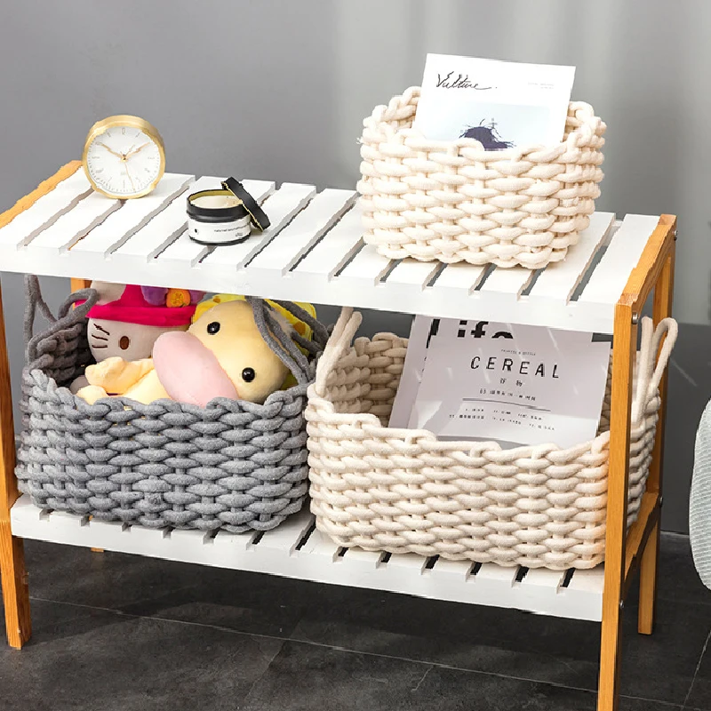 

Linen Crochet Storage Basket Handmade Clothes Laundry Basket Natural Fabric Baby Toys Storage Basket Desktop Small Organizer Box