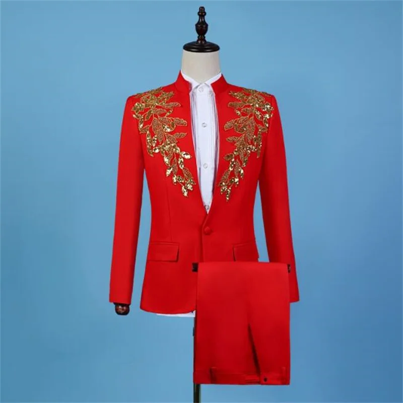 Embroidered sequins blazer men tang suits designs jacket mens Chinese tunic suit stage costumes singers clothes masculino homme