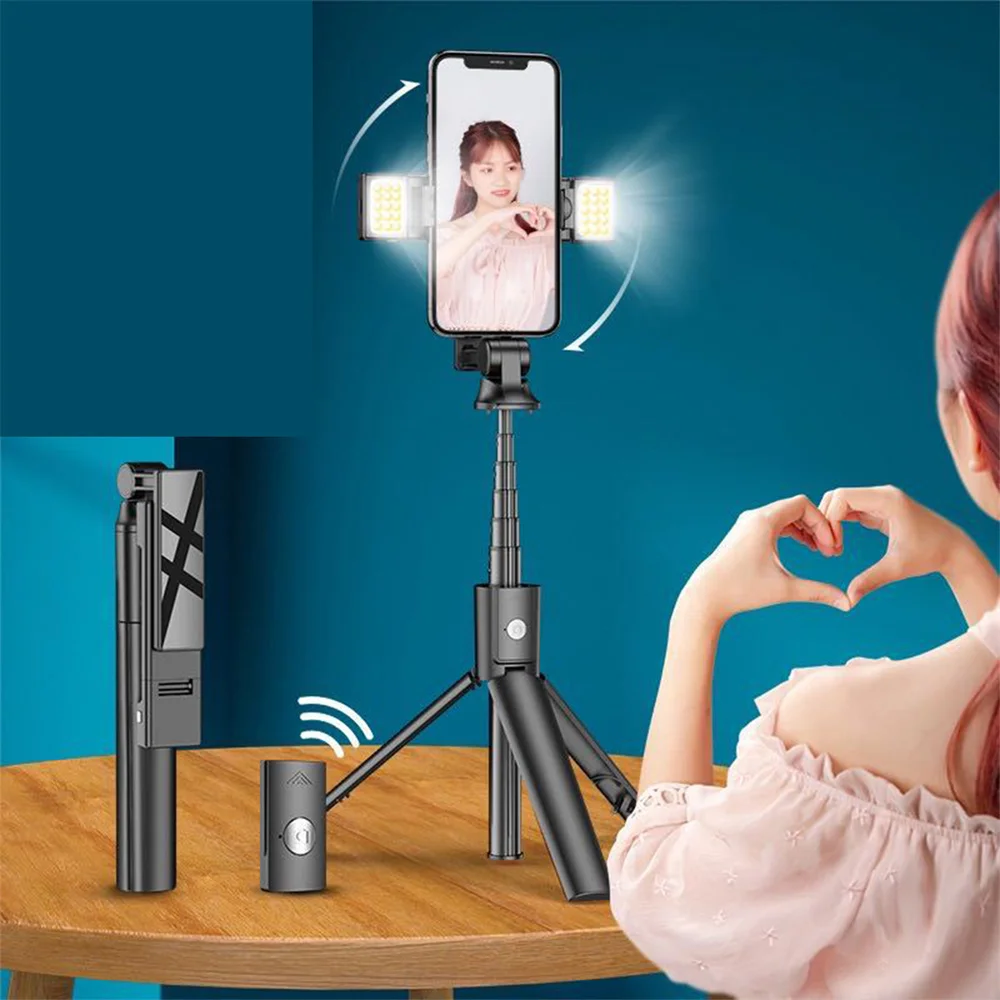 

Live Portable Wireless Bluetooth Phone Telescopic Selfie Stick Tripod With Double Fill Light for Huawei iPhone Android Xiaomi