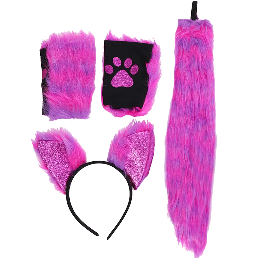 

Gloves Kids Costumes Animal Ear Hairband Hairy Furry Tail Ears Purple Plush Headband Child Fursuit