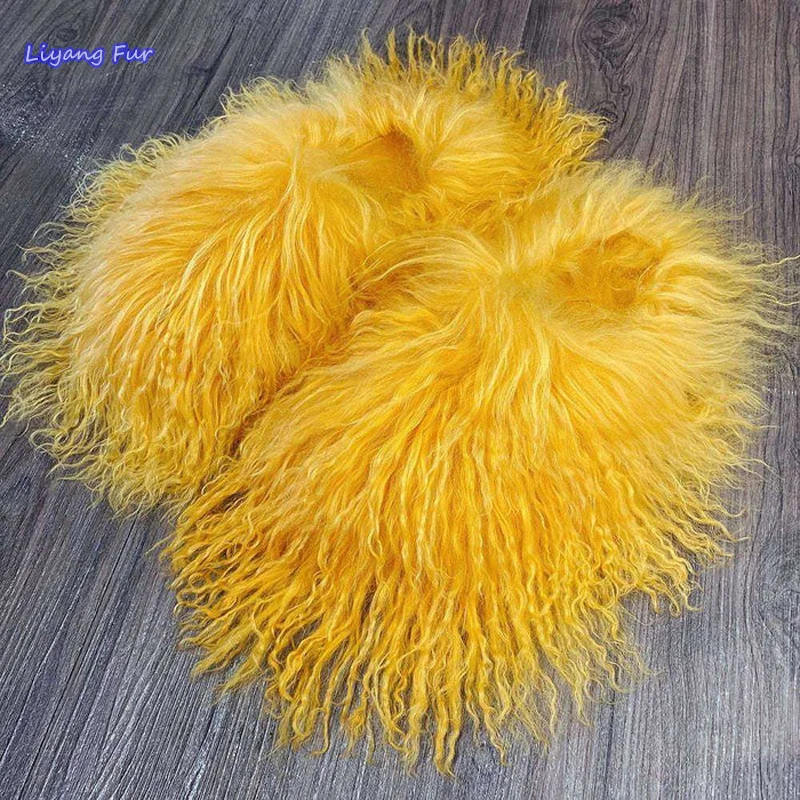 

2023 Hot Selling Popular Curly Long Wool Fluffy Fur Slippers Fashion Mongolian Sheepskin Fur Slides