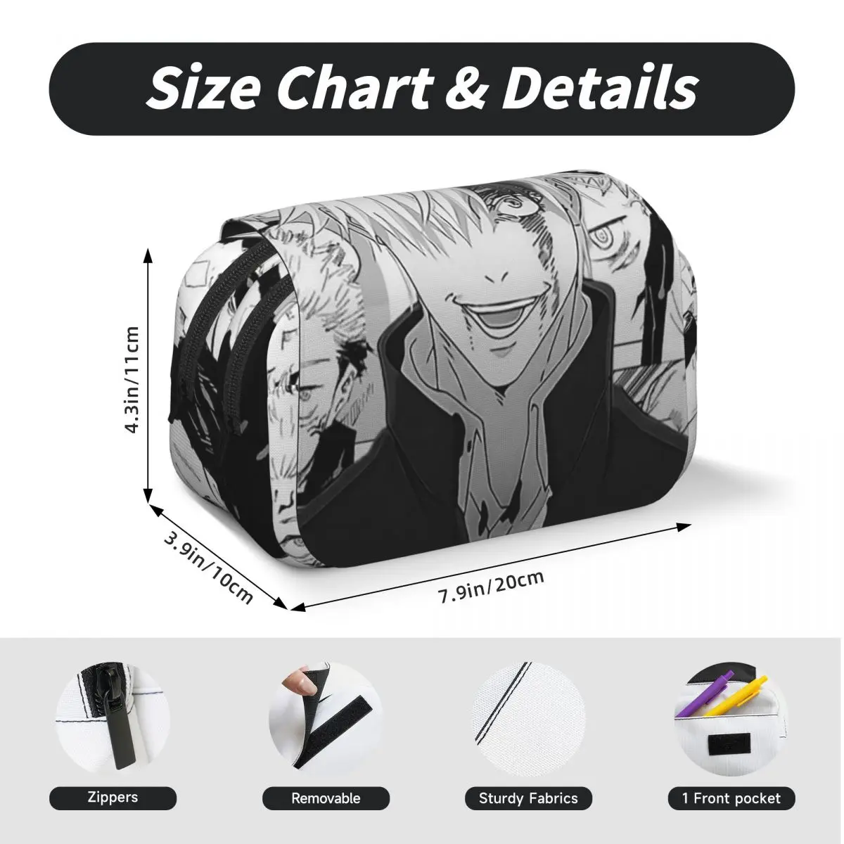 Фото Пенал JJK Anime Gojo Satoru Jujutsu Kaisen, жесткий кожаный, большой вместимости, для ручек и карандашей №4