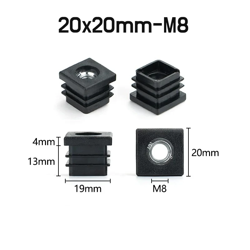 

4/10 шт. черные квадратные/круглые заглушки, пластиковые заглушки для труб, пластик 15, 16, 19, 20, 25, 30, 32, 38, 50 мм, вставки с металлической резьбой M6 M8 M10