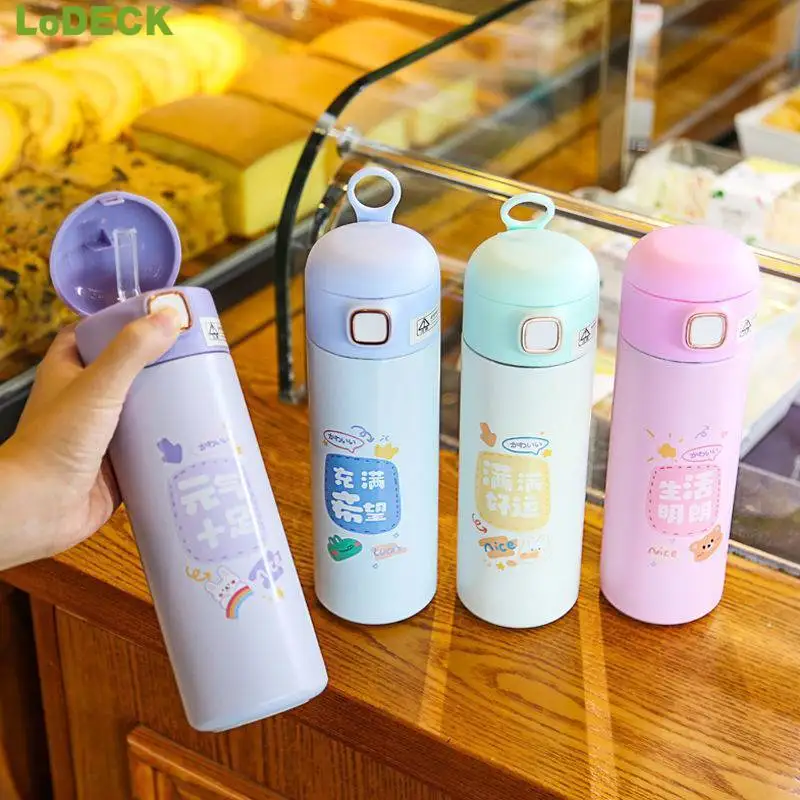 

Cartoon Vacuum Insulation Cup Home Outdoor Bounce Cover Straight Drinking Stainless Steel Straw Bottle for Children's