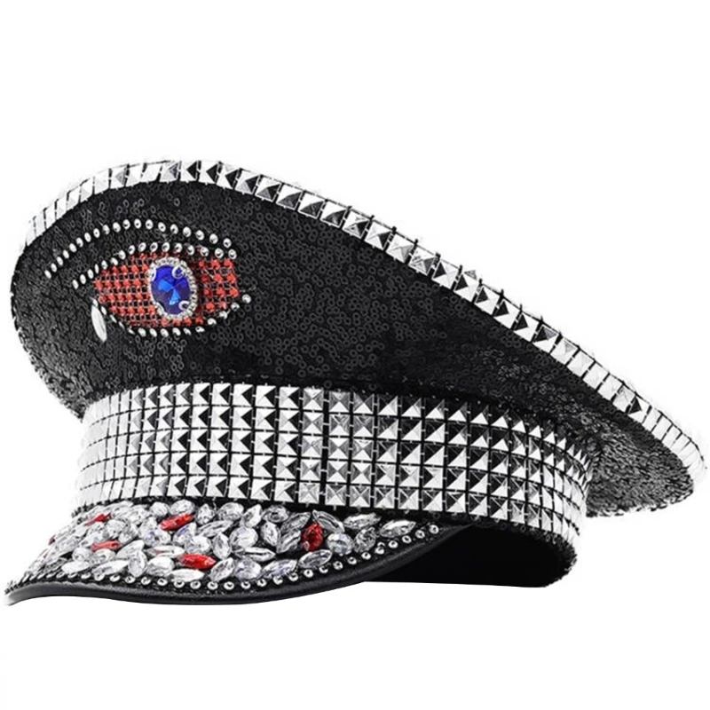 

Украшенная драгоценностями шляпа капитана, шляпа с мерцающими кристаллами для коктейлей в дискотеках