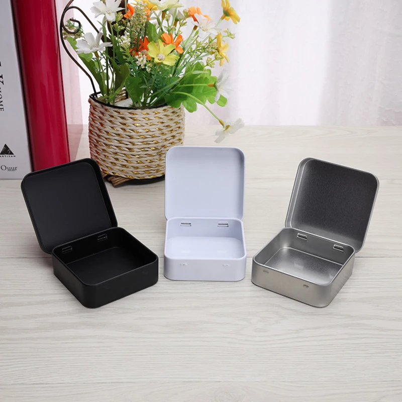 

Mini Metal Tins Container Square Hinged Flip Storage Tin Box Small Kit Case Jewelry Coin Candy Organizer Portable