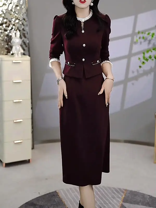 Yixian Dream Женская одежда Изящное красное платье Ankela из двух частей для похудения