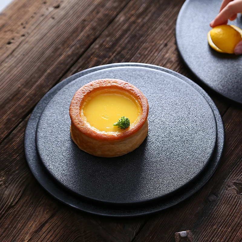 

Steak Plate Black Western Cuisine Plate Ceramic Tableware Creative Japanese Sushi Plate Household Desserts Dish Cake Plate Dish