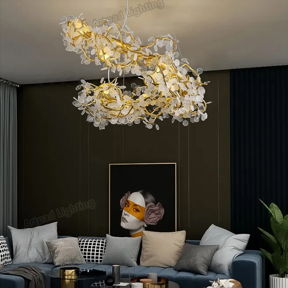 

Artpad Nordic Gold Hanging Living Room Chandelier Modern Dinning room Bedroom Firefly Lamp Branch Round Pendant Lighting Decor