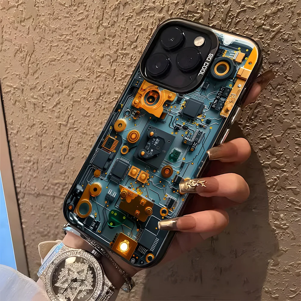 Фото Чехол для телефона с креативным рисунком печатной платы для iPhone 17, 16, 15, 14, 11, 12, 13 Pro Max, чехол для iPhone 11, 16 pro, цветной серебристый, твердый чехол №4