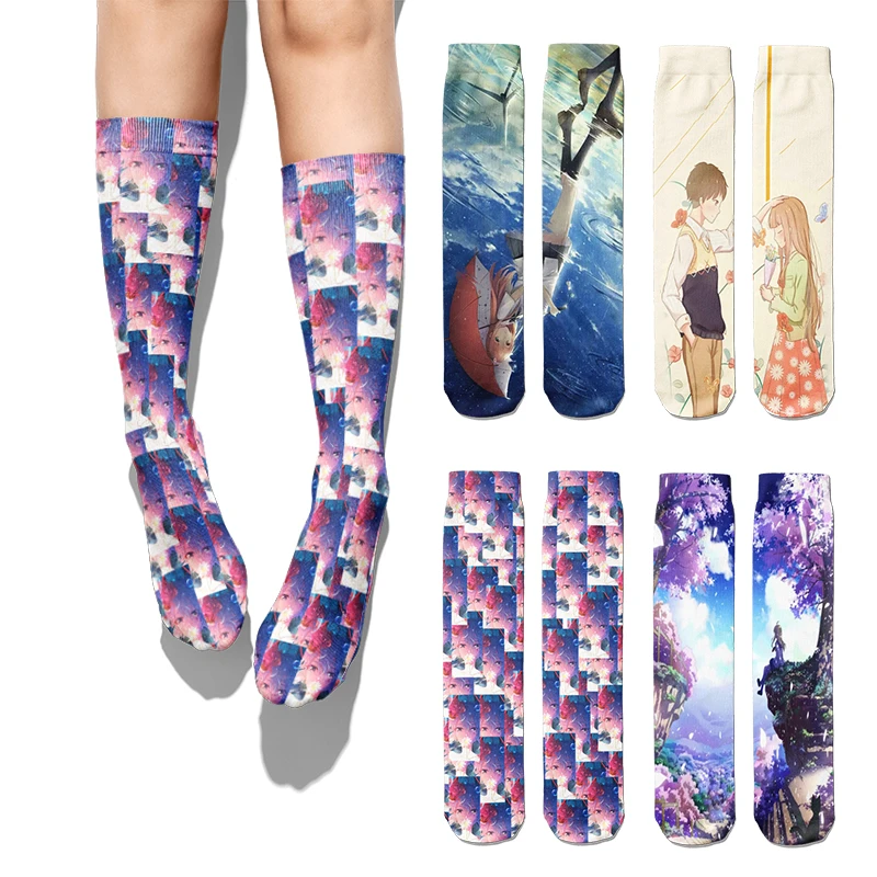 Милые двухмерные длинные носки унисекс в стиле Харадзюку с принтом для девочек