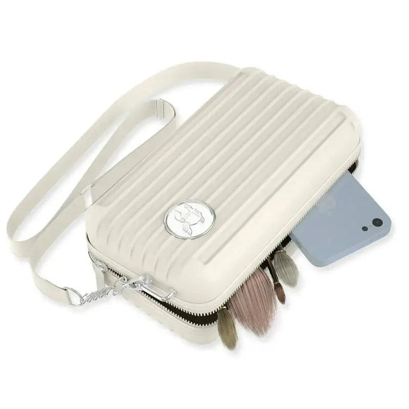 

White Hardshell Clutch Handbag Lightweight Zip Wristlet Purse for Everyday Use