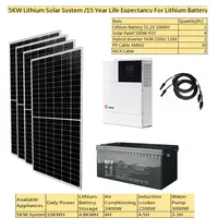 Solar Panel Kit Complete With Lithium Lifepo4 Battery 5000W 220V 110V  UPS BMS Hybrid Inverter MPPT Off Grid Home System 4HP