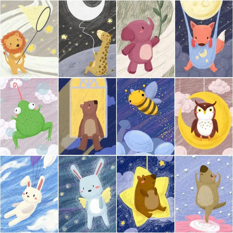 

RUOPOTY Acrylic Paint Diy Painting By Numbers With Frame Cartoon Animals Coloring By Numbers Handicraft Unique Gift For Home Dec