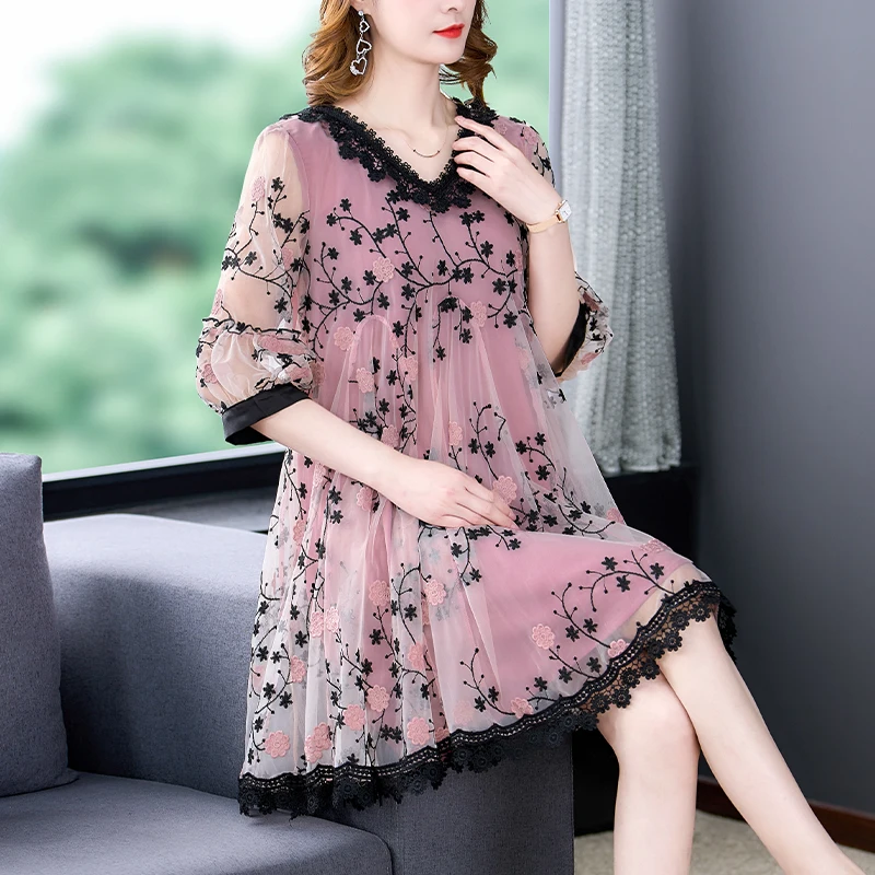 

High-end Custom Luxury Runway Self Portrait Dress Vintage Cherry Blossom Embroidery Mesh Sequined Layering Lace Long Dresses