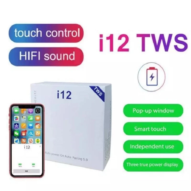 

Original TWS I12 Wireless Bluetooth 5.0 Headphones Stereo Earbuds With Charging Box For IPhone, Xiaomi Android Smartphones