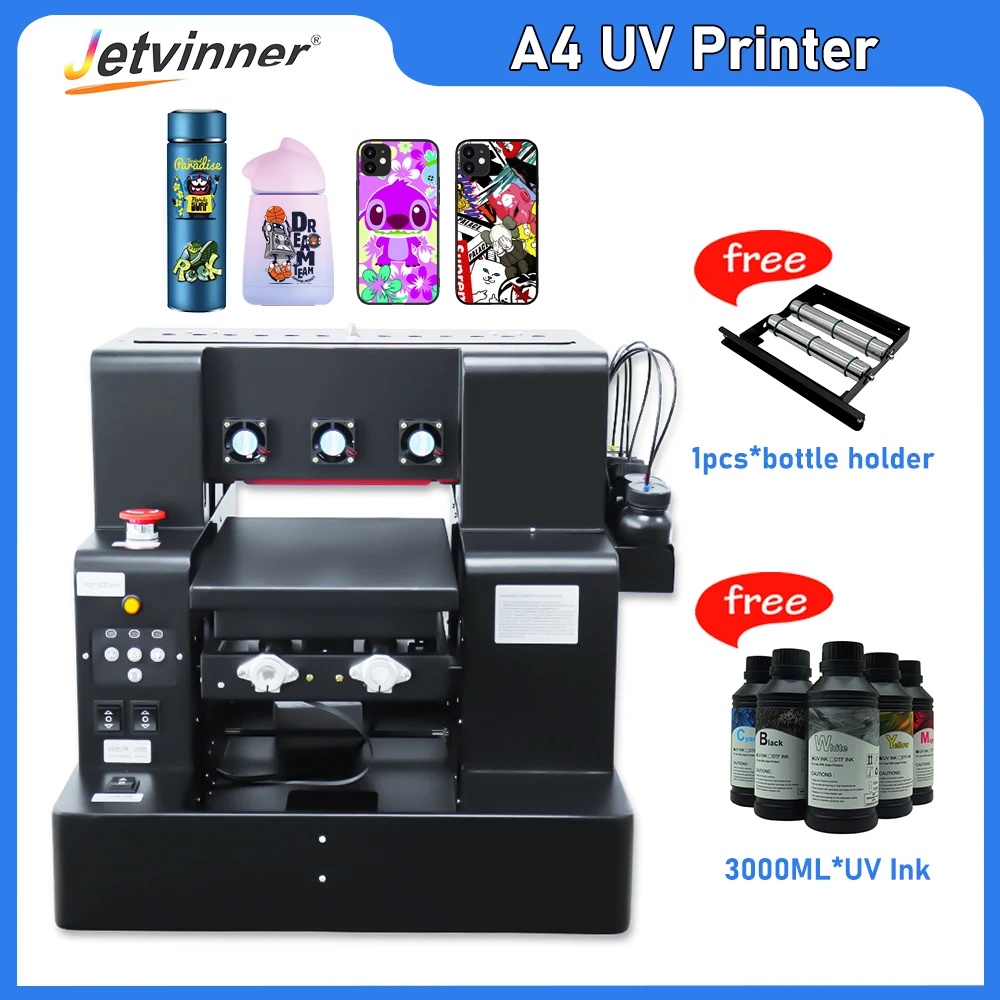 

Automatic A4 UV Printer with Rotary UV Flatbed Printer For Bottle Phonecase Metal Acrylic Printing Machine A4 UV DTF Printer