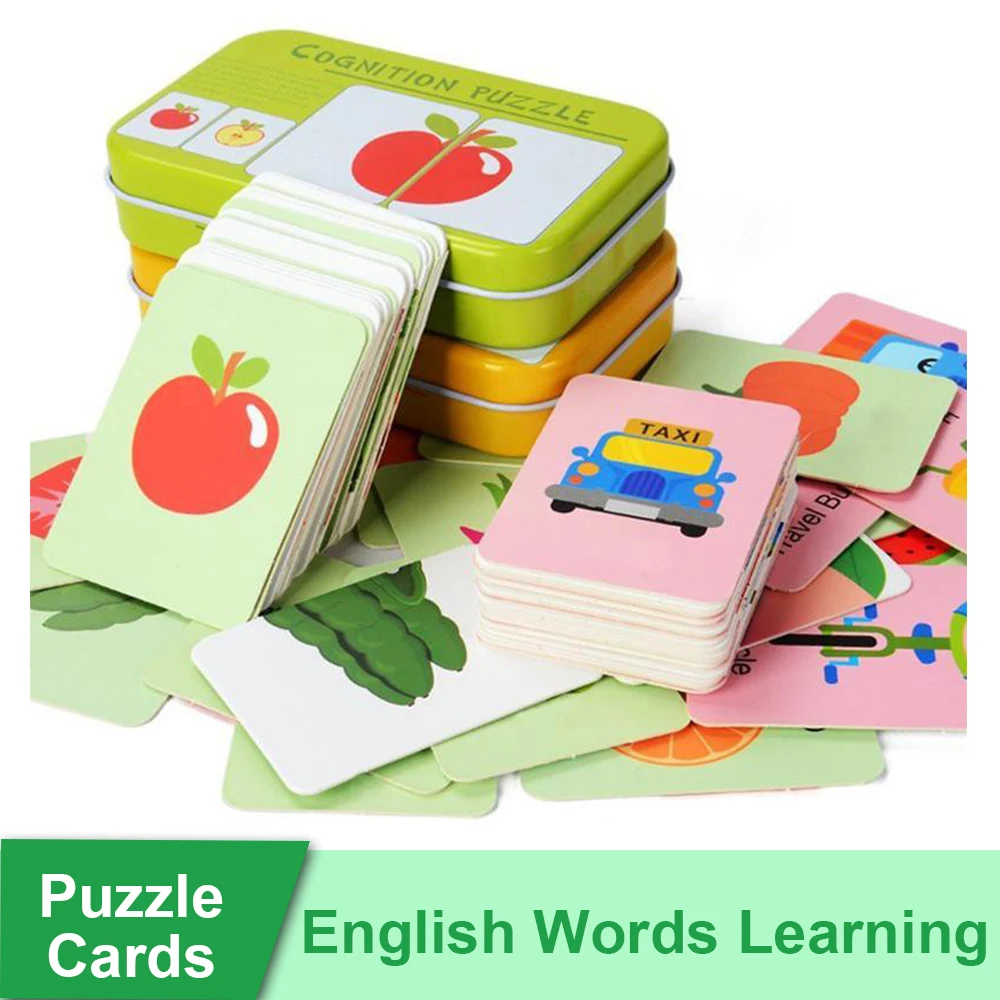 

Kids English Words Learning Cards Iron Box Cognitive Flashcards Baby Enlightenment Early Educational Montessori Learning 3-6Year