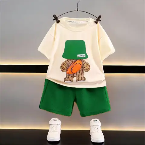 Детская одежда Детский комплект детский летний Повседневный свободный костюм мультяшная Милая одежда топ + шорты комплект из двух предметов