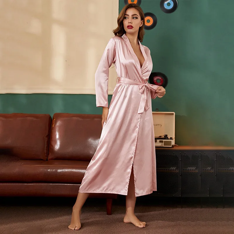Silk Long Bathrobe For Women Bridal Wedding Robe Sleepwear Female Soft Homewear Nightgown Home Clothing Female Winter Loungewear