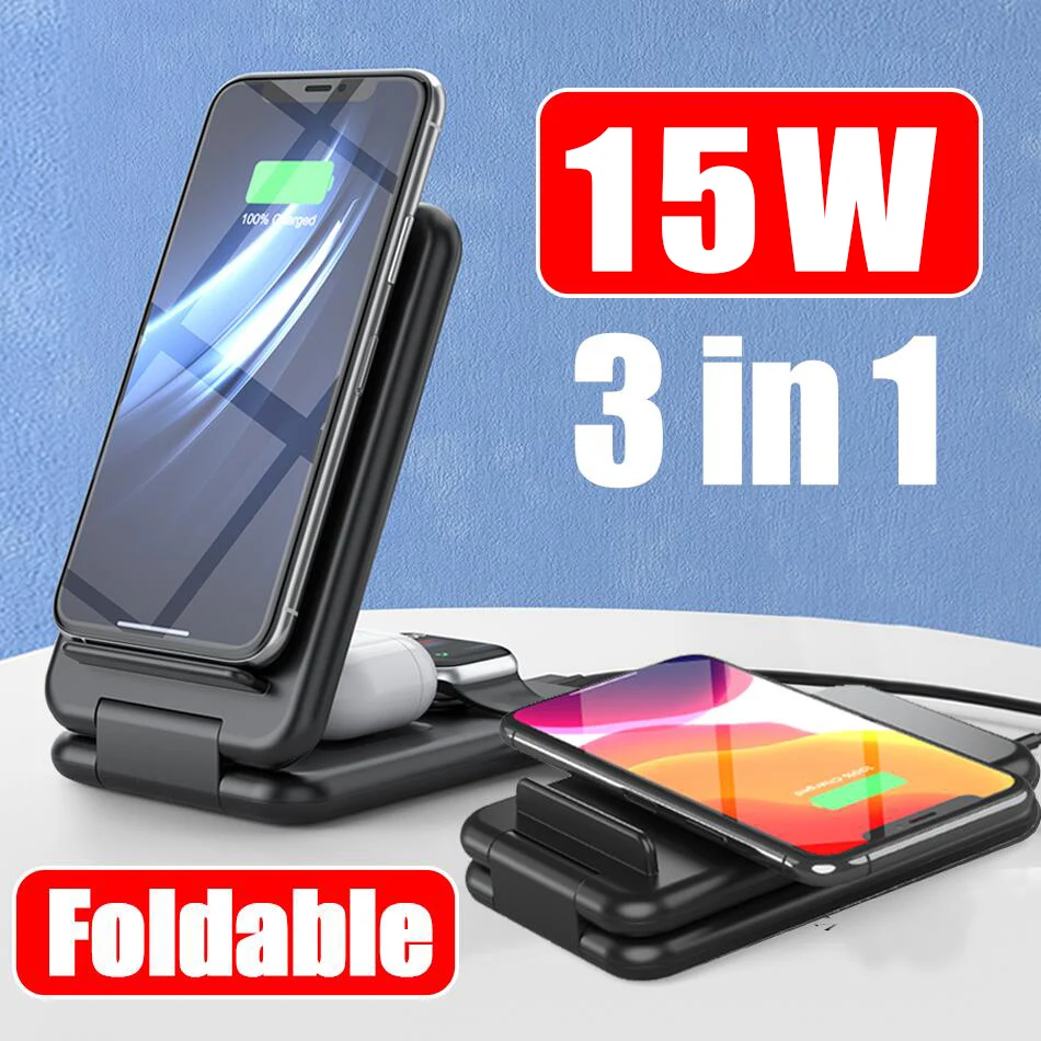 

15W 3 in 1 Wireless Charger For AirPods Pro Apple Watch 7 6 5 SE Qi Fast Charging Stand for iWatch iPhone 14 13 12 11 XS XR X 8