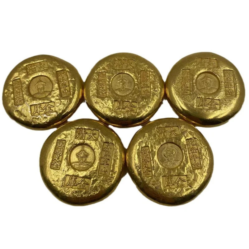 Старинное ремесло позолоченный Золотой торт из чистой меди Золотая бара