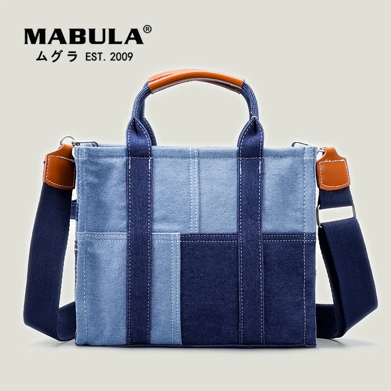 

MABULA Fashion Denim Women Totes Handbag Casual Patchwork High Quality Crossbody Bags Canvas Shoulder Bag Satchels With Zipper