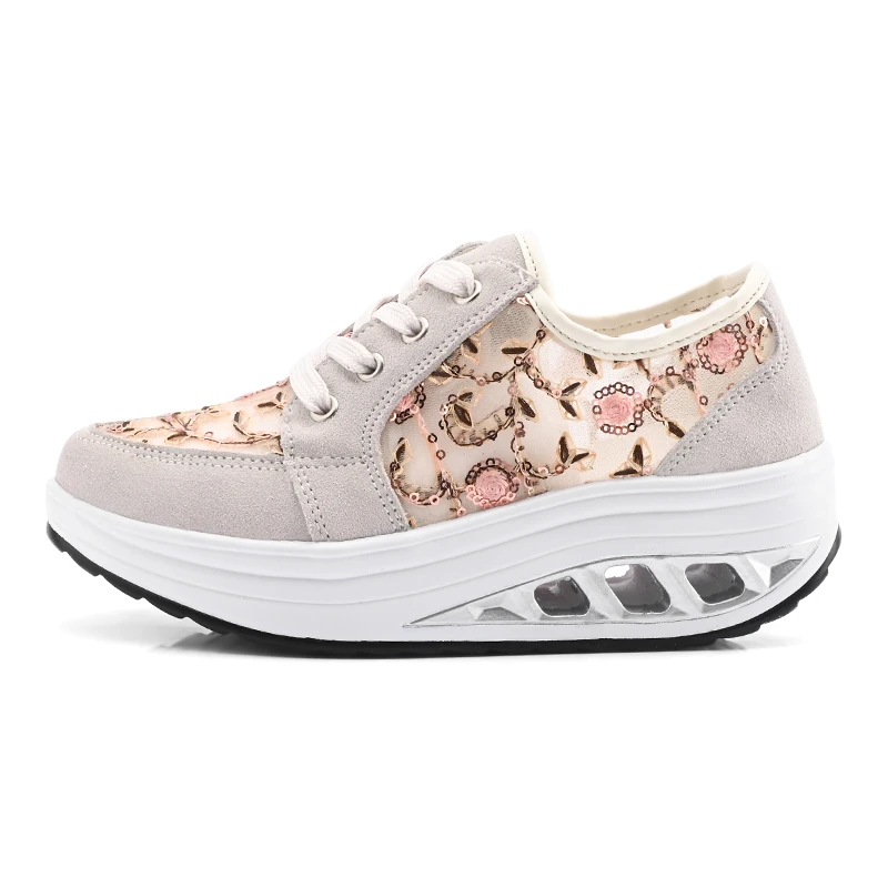 STRONGSHEN Women's  Shoes Spring Breathable Lace Hollowed Out Non-slip Wear-resistant Comfortable Shock-absorbing Rocking Shoes