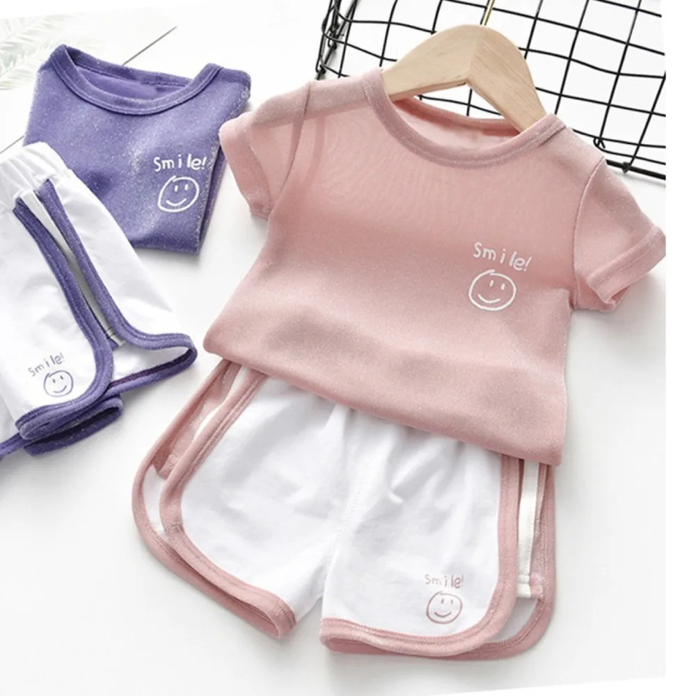 

Детская летняя одежда Favourite, новинка 2022, топ из двух предметов с коротким рукавом для маленьких девочек, школьная форма, комплекты одежды для...